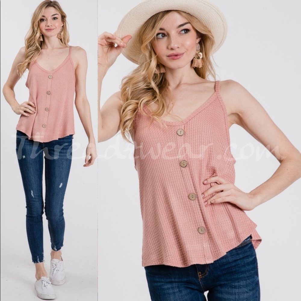 Pink waffle knit tank top